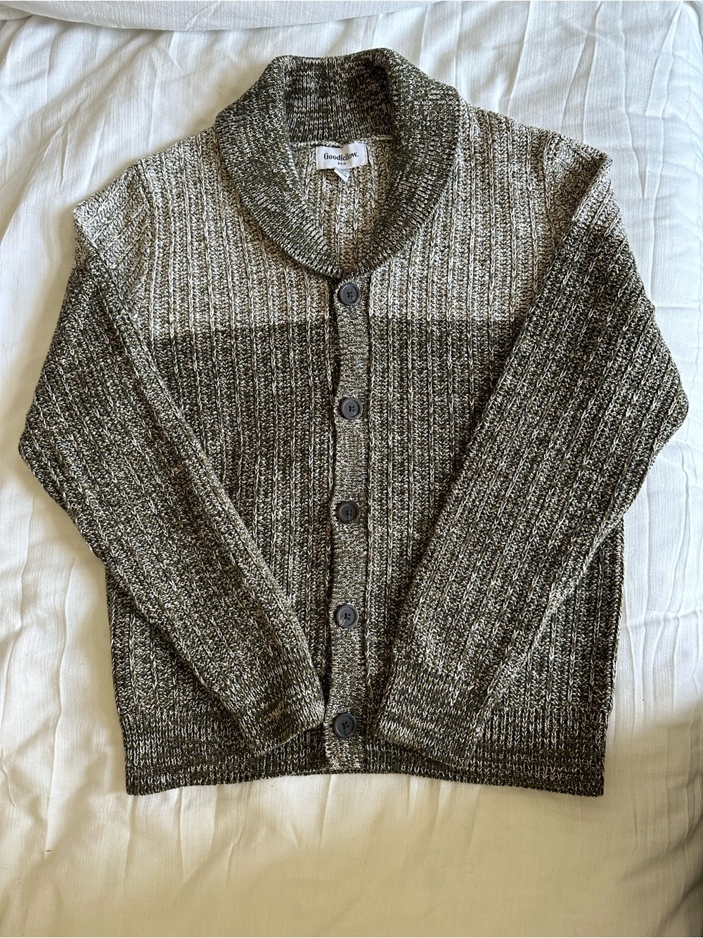 Goodfellow Men's Shawl Collar Button-Up Sweater Cardigan - olive cream